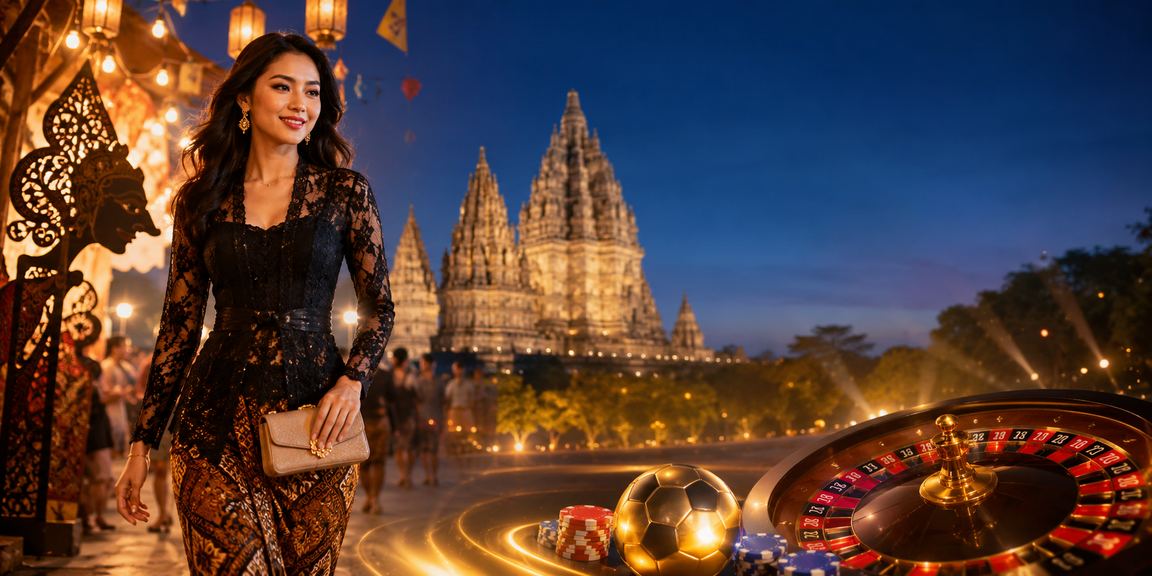 Meja roulette berkilau di pasar malam dengan suasana kasino eksklusif